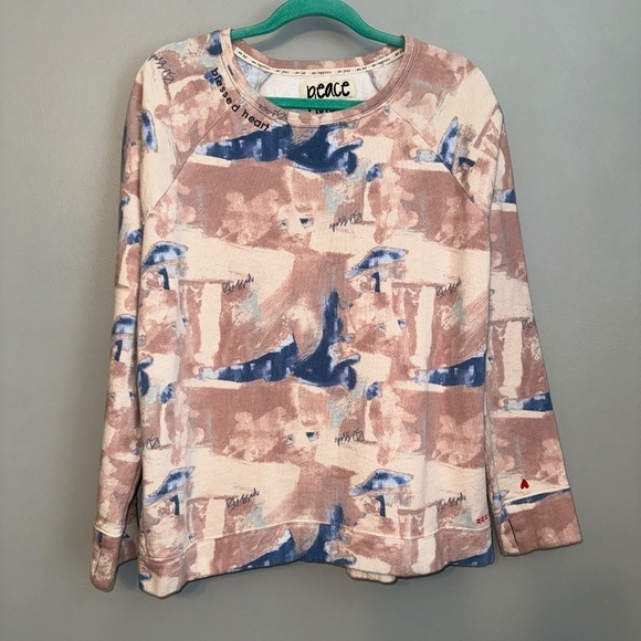 EUC Peace Love World Blessed Heart Abstract Print Sweatshirt Size Medium - Picture 1 of 8